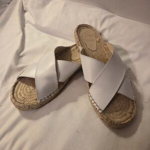 Pimaz Women's White Leather Criss Cross Espadrille Sandals Size 8 Nwot